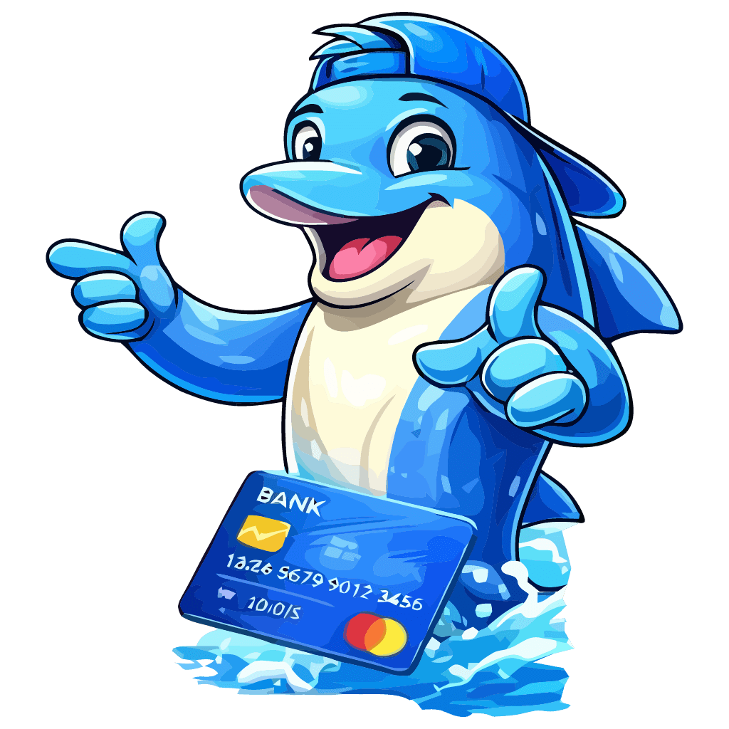 Blue Dolphin mascot celebrating a win